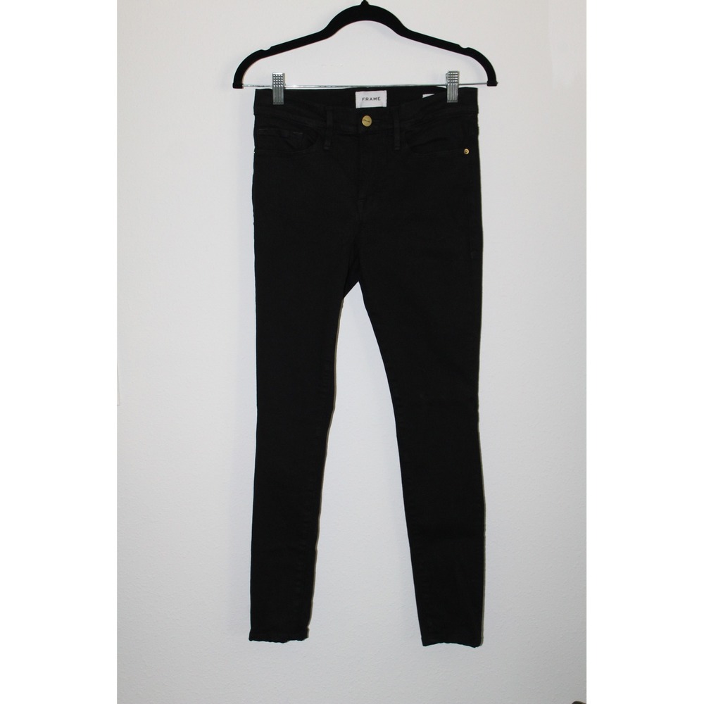 FRAME Denim Le Skinny de Jeanne Noir Coated Black Skinny Jeans Size 27 LSJCT403